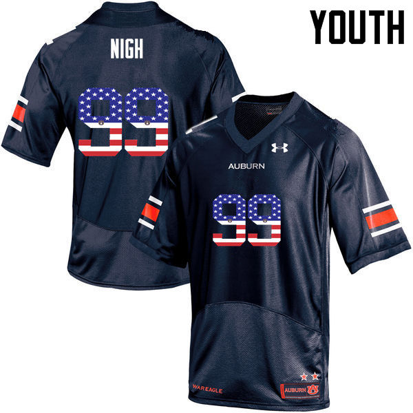 Auburn Tigers Youth Spencer Nigh #99 Navy Under Armour Stitched College USA Flag Fashion NCAA Authentic Football Jersey XGP3474PW